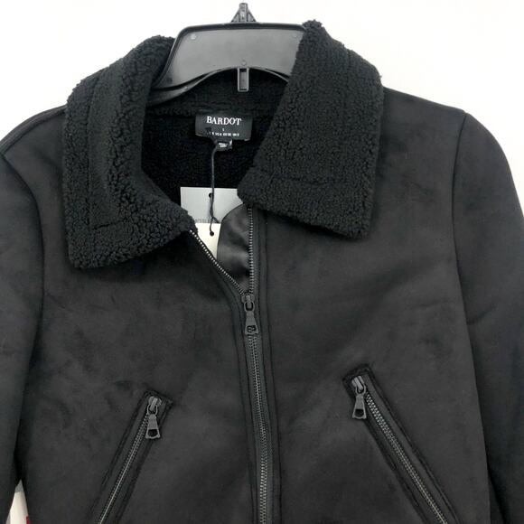BARDOT Women's Shearling Bomber Jacket Small US 4 Black Faux Suede Cropped NWT - Picture 7 of 15